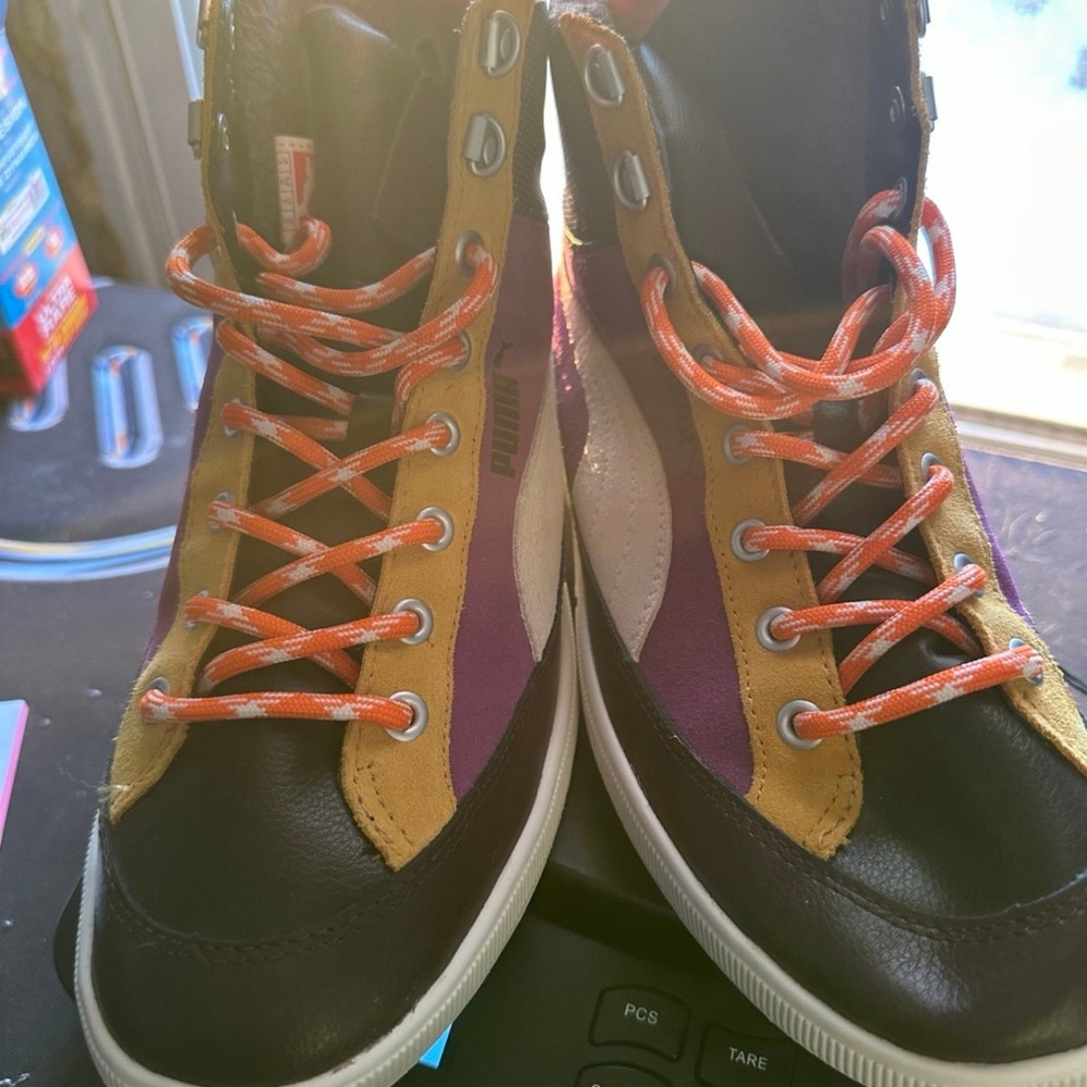 Puma High-Tops with Black, Purple, and Tan Accents